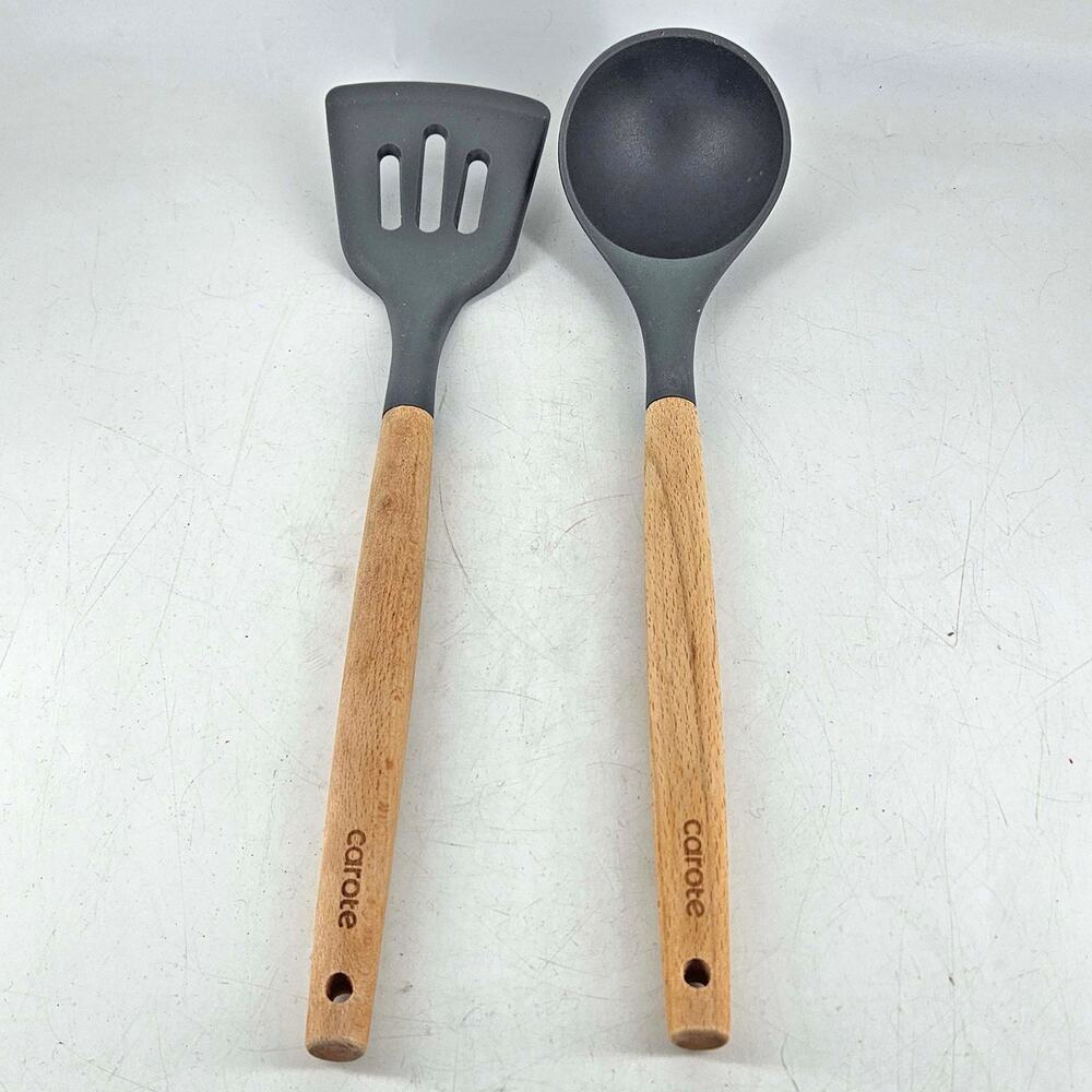 CAROTE 2pc Silicone Wood LADLE SPATULA Set